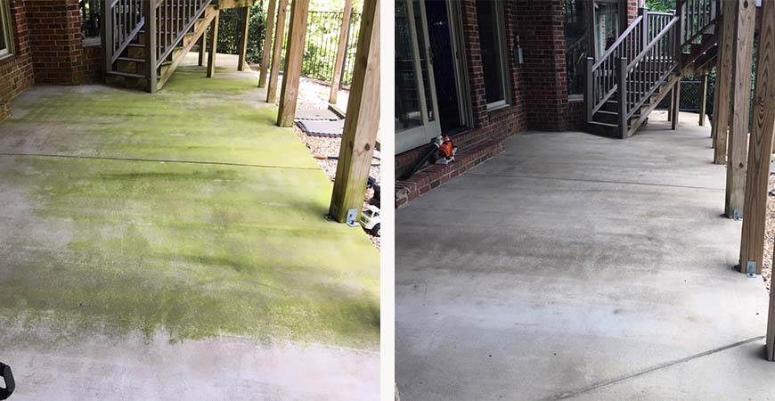 Wet & Forget cleans up green algae on concrete surface.