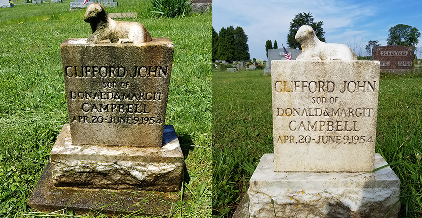 Before and After Cleaning Tombstones With Wet & Forget
