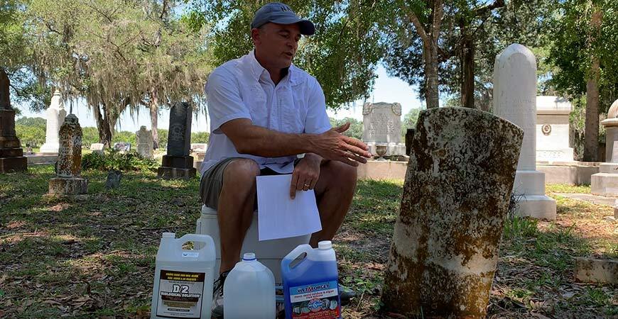 Cleaning headstones with Wet & Forget