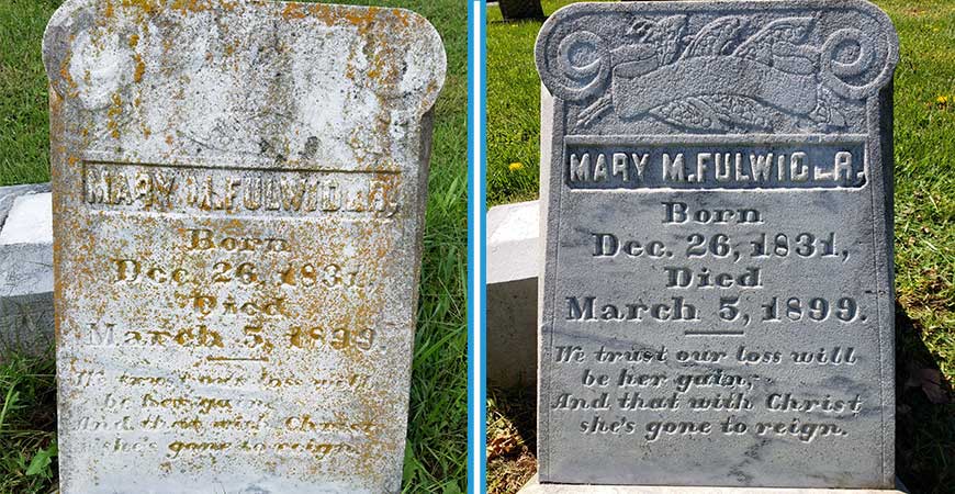 cleaning gravestones with Wet & Forget
