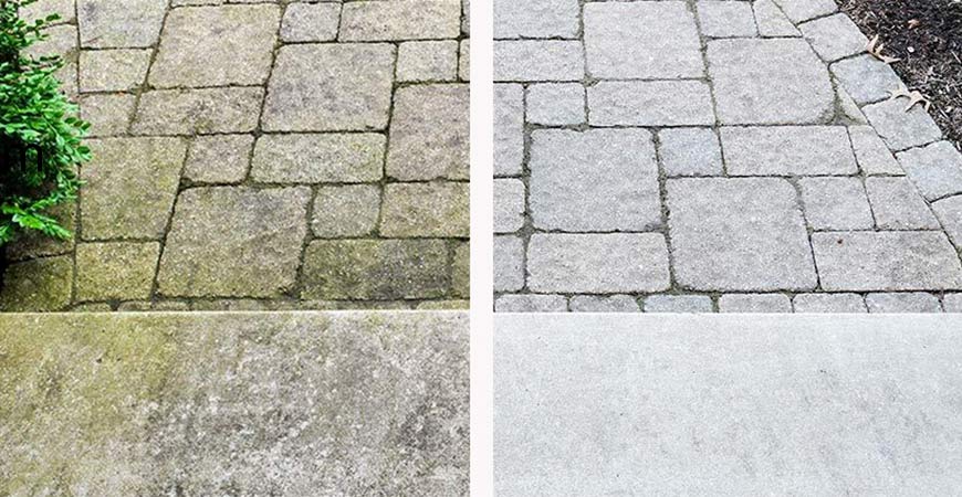 Patio cleaner before and after using Wet & Forget