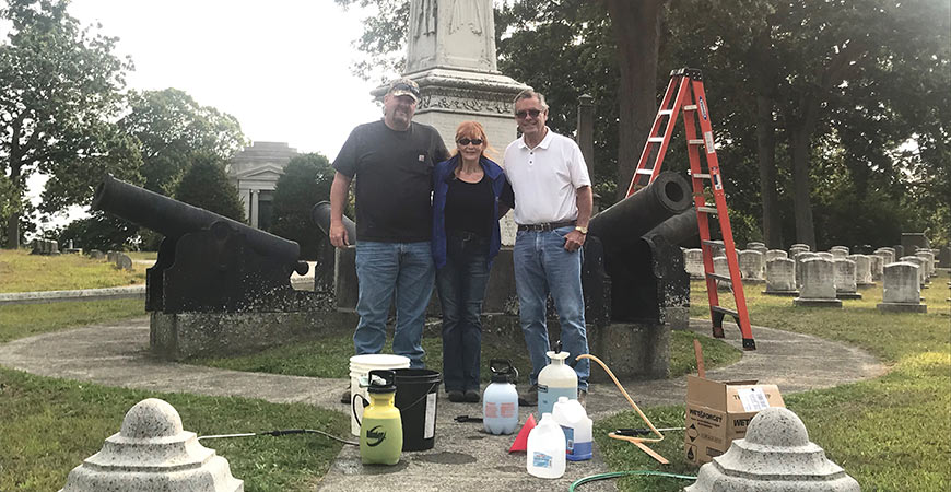 Cleaning team for civil war monument