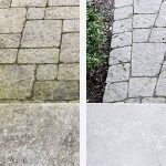 Before and after photos of Wet & Forget being used on bluestone.