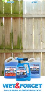 Clean your fence without any scrubbing! Wet & Forget's bleach free formula makes fence cleaning easy.