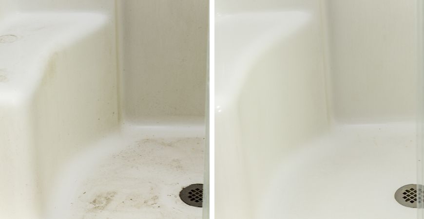Wet & Forget Shower easily cleans a fiberglass shower.